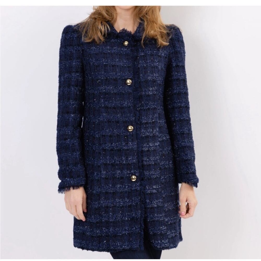 Sail to Sable Womens Navy Tweed Sparkle Gold Button Front Preppy Coat Size XL